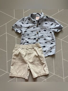 Jumping Beans|Baby boy/toddler summer set,Dino Button-Up Shirt & Tan Shorts•••